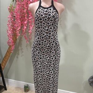 Diane Von Furstenberg Black and White Patterned Backless Dress